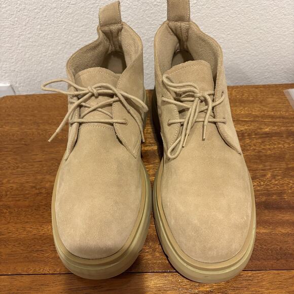 ZARA Chukka Boots Mens Size 12 EU 46 Tan Suede Lace Up Desert Chunky Sole - Picture 2 of 11